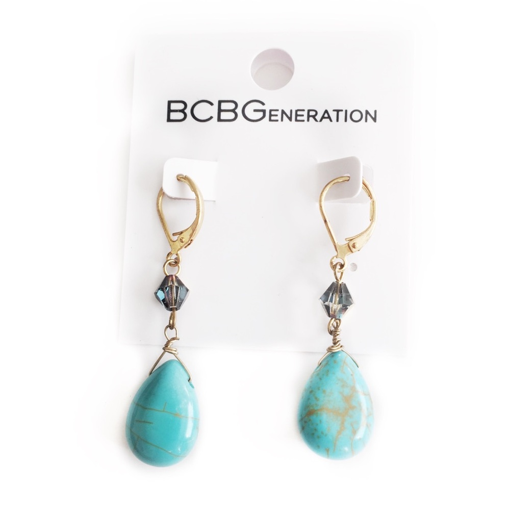 BCBGENERATION EARRINGS TURQUOISE BOHO GOLD TONED